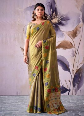 Olive Tissue Traditional Saree with Woven Work for Festival