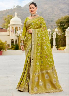 Olive Viscose Traditional Saree with Swarovski Work for Bridal
