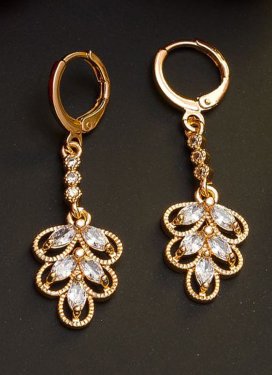 Opulent Alloy Gold and White Stone Work Earrings