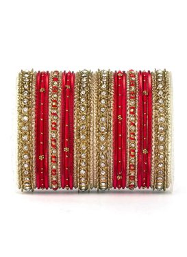 Opulent Alloy Gold Rodium Polish Stone Work Gold and Red Bangles