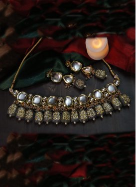 Opulent Alloy Moti Work Gold Rodium Polish Necklace Set