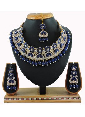 Opulent Alloy Navy Blue and White Necklace Set