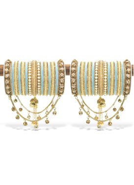 Opulent Beads Work Firozi and Gold Kada Bangles for Ceremonial