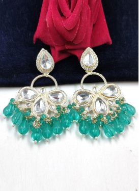Opulent Beads Work Turquoise and White Gold Rodium Polish Earrings