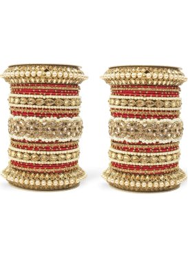 Opulent Gold and Red Kada Bangles For Bridal