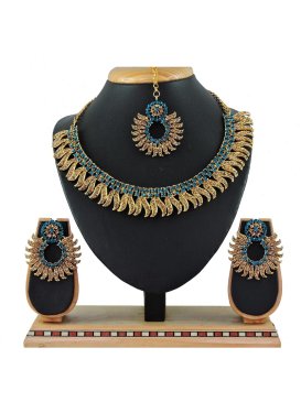 Opulent Gold and Teal Alloy Necklace Set For Festival