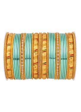 Opulent Gold and Turquoise Gold Rodium Polish Kada Bangles For Party