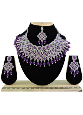 Opulent Gold Rodium Polish Diamond Work Necklace Set for Festival