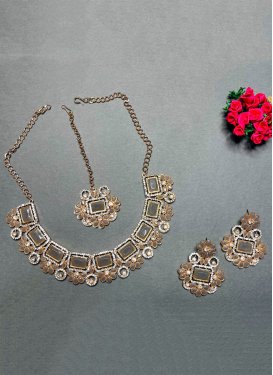 Opulent Gold Rodium Polish Stone Work Alloy Brown and White Necklace Set