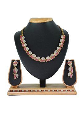 Opulent Hot Pink and White Gold Rodium Polish Necklace Set For Ceremonial