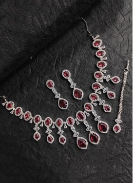 Opulent Maroon and White Necklace Set For Bridal