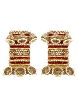 Opulent Off White and Red Alloy Gold Rodium Polish Bangles For Bridal