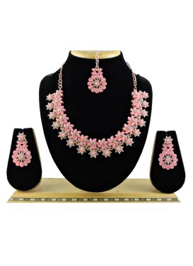 Opulent Salmon and White Alloy Gold Rodium Polish Necklace For Festival