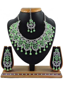 Opulent Silver Rodium Polish Mint Green and White Necklace Set