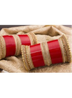 Opulent Stone Work Gold and Red Bangles