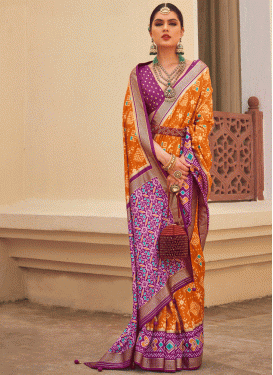 Orange and Purple Silk Blend Designer Contemporary Style Saree