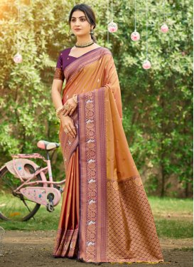Orange and Purple Silk Blend Woven Work Traditional Saree for Women