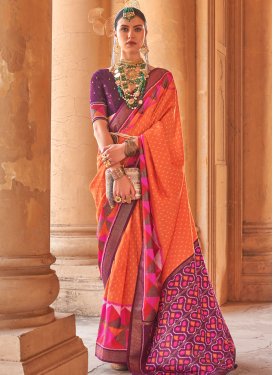Orange and Purple Traditional Designer Saree For Festival
