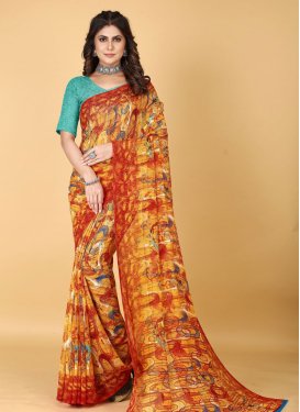Orange and Red Designer Contemporary Style Saree For Casual