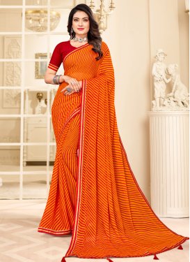 Orange and Red Faux Chiffon Designer Traditional Saree For Casual