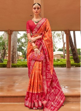 Orange and Red Trendy Designer Saree For Ceremonial
