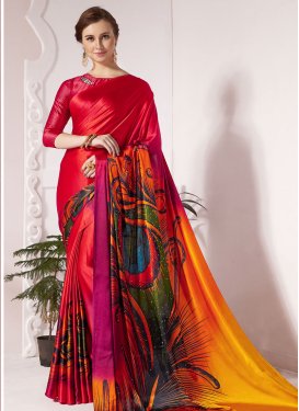 Orange and Red Trendy Designer Saree For Ceremonial