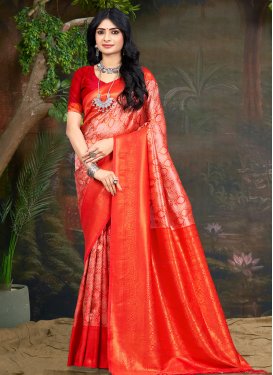 Orange and Red Woven Work Traditional Designer Saree
