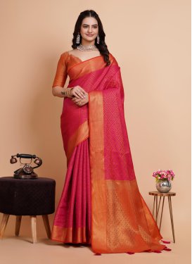 Orange and Rose Pink Art Silk Designer Contemporary Style Saree For Casual