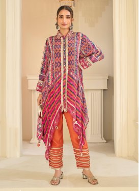 Orange and Rose Pink Crepe Silk Digital Print Work Readymade Salwar Suit for Women