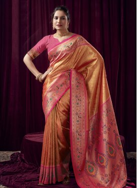 Orange and Rose Pink Designer Contemporary Style Saree