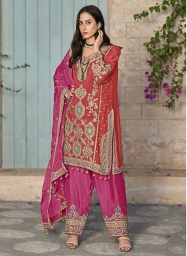 Orange and Rose Pink Designer Palazzo Salwar Suit For Festival