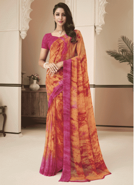 Orange and Rose Pink Designer Traditional Saree For Casual