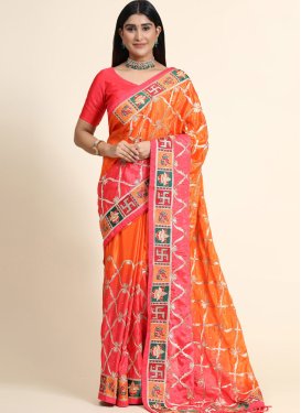 Orange and Rose Pink Diamond Work Trendy Designer Saree