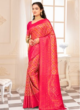Orange and Rose Pink Kanjivaram Silk Designer Contemporary Style Saree