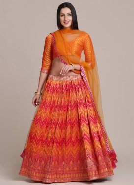 Orange and Rose Pink Woven Work Designer Lehenga Choli