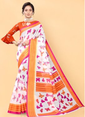 Orange and White Traditional Designer Saree
