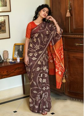Orange and Wine Contemporary Style Saree For Ceremonial