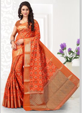 Orange Jacquard Silk Designer Traditional Saree