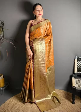 Orange Kanjivaram Silk Woven Work Traditional Saree for Women