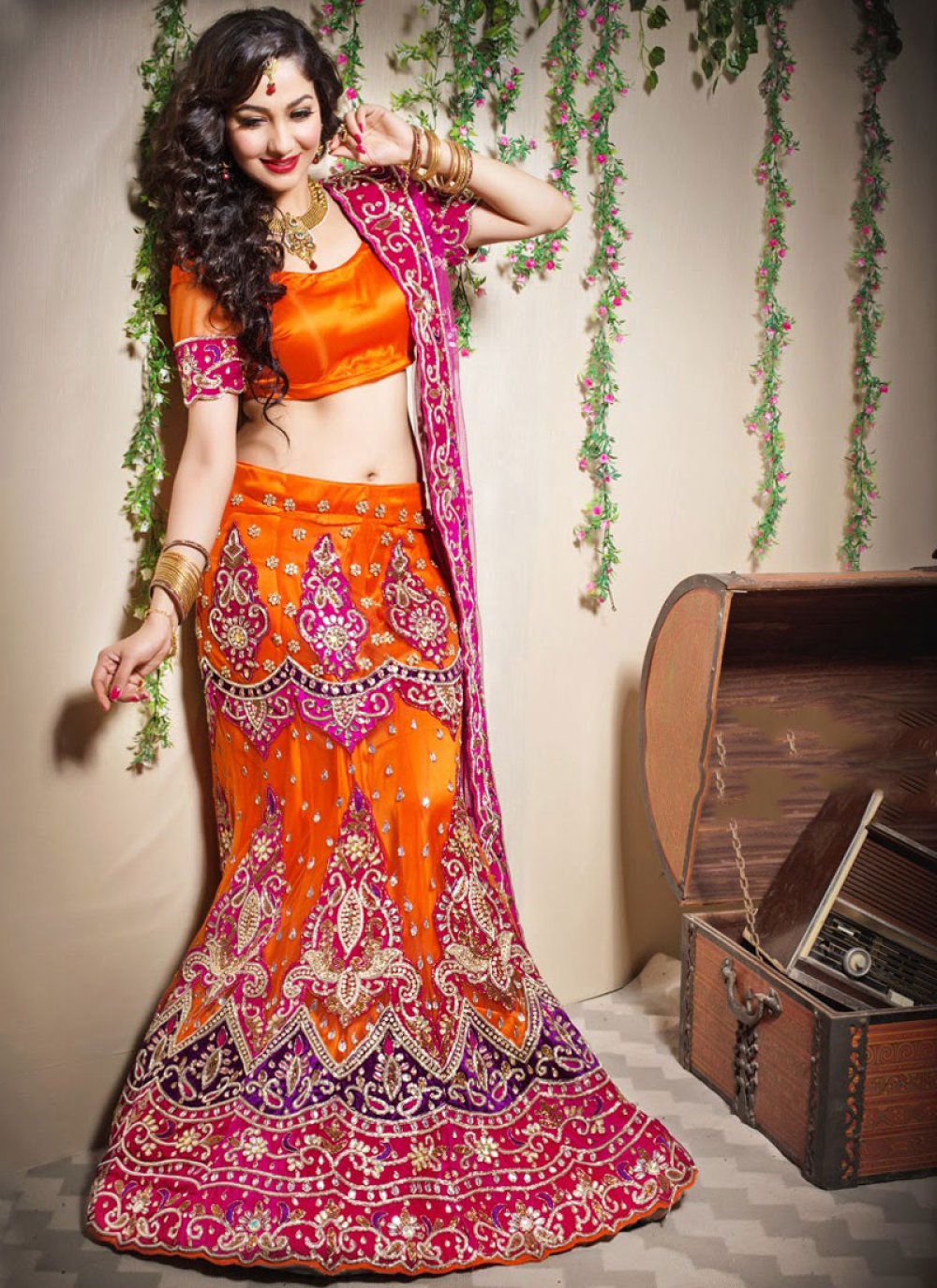 Designer Indian wedding and Reception lehenga with Crop top and  Embellishment -