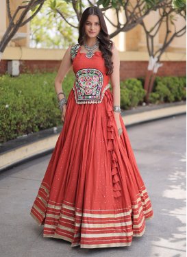 Orange Rayon Embroidered Work Readymade Lehenga Choli for Women