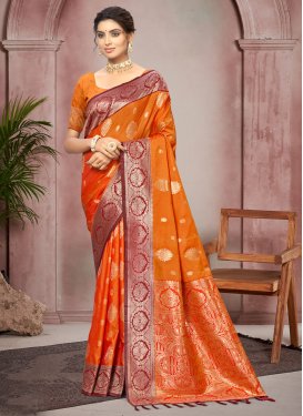 Orange Silk Blend Woven Work Classic Saree for Women