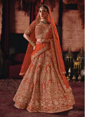 Orange Silk Readymade Lehenga Choli with Embroidered Work for Bridal