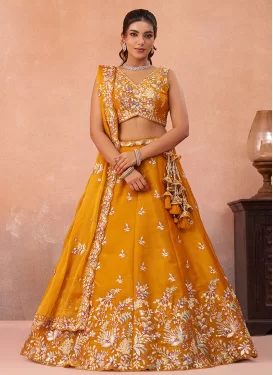 Orange Tissue Designer Lehenga Choli with Embroidered Work for Bridal