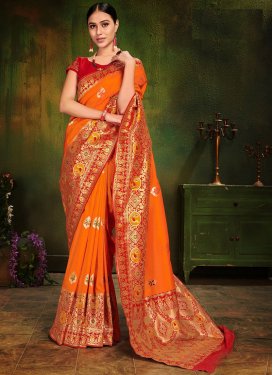 Orange Weaving Designer Traditional Saree
