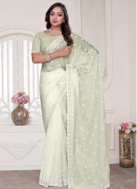 Organza Classic Saree with Embroidered Work in Off White