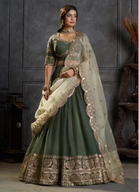 Organza Designer Lehenga Choli with Embroidered Work in Green