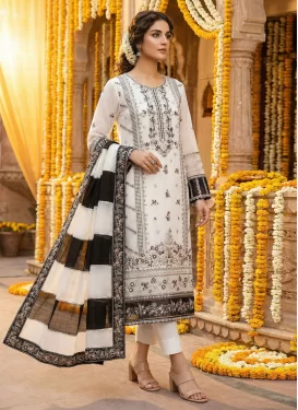 Organza Embroidered Work Pakistani Suit in Black and Off White