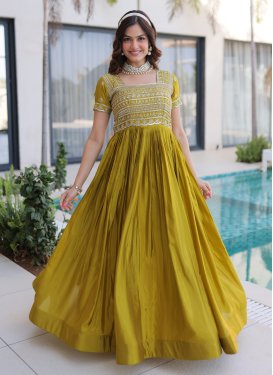 Organza Embroidered Work Trendy Gown in Aloe Veera Green