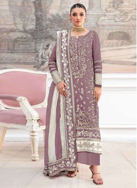 Organza Pakistani Suit with Embroidered Work for Ceremonial in Pink